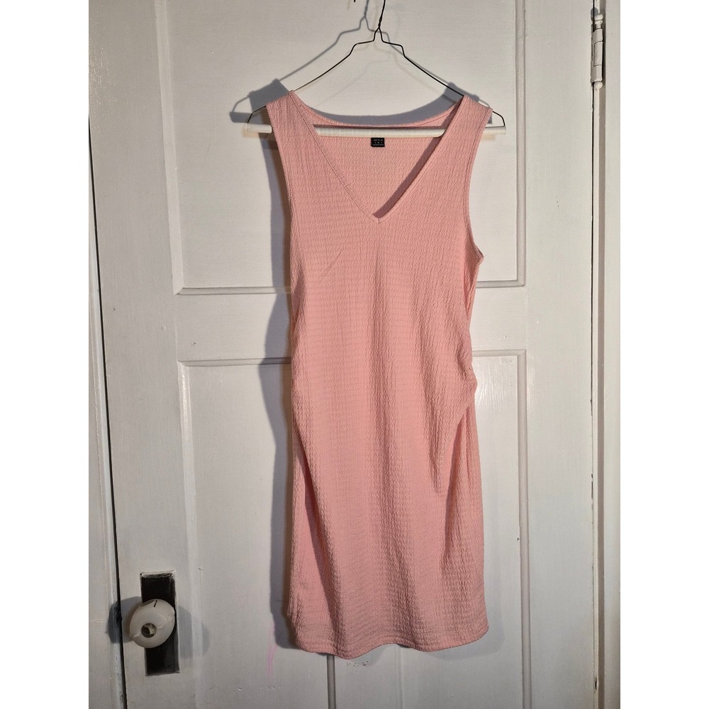 SHEIN Pink Textured Ruched Side V-Neck Sleeveless Mini Dress Size 4 S - Picture 2 of 6